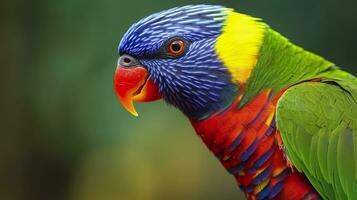 ai generado lado ver de cerca de hermosa y vistoso lorikeet verde nuca pájaro. generativo ai foto