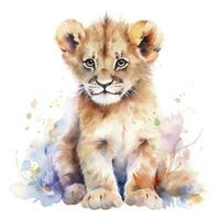 AI generated Watercolor Baby Lion. AI Generated photo