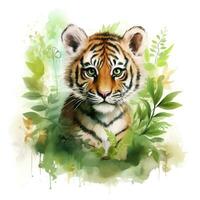 AI generated Watercolor Tiger for kids. AI Generated photo