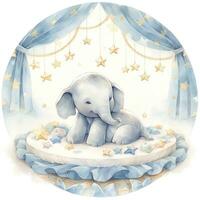 AI generated An elephant on a bed with stars and blankets around the circle. AI Generated photo