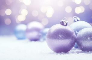 AI generated Christmas decorations ball on snow background. AI Generated photo