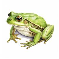 AI generated Watercolor green frog on white background.  AI Generated photo