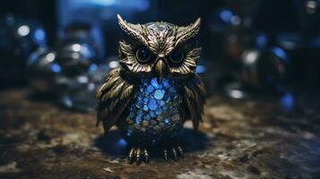 AI generated glistening alien owl. AI Generated photo