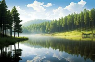 AI generated Beatiful nature lake and forest.AI Generated. photo