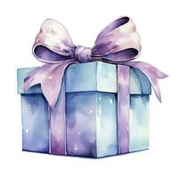 AI generated Watercolor birthday present with bow isolated on white background.  AI Generated photo