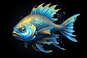 AI generated 3d rendering. fish on black background. Generative AI photo