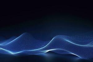 AI generated Dynamic blue particle wave. Abstract sound visualization. Digital structure of the wave flow of luminous particles. AI Generated. photo