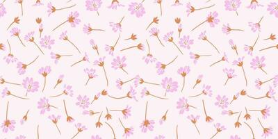Seamless tiny abstract gently pink flowers pattern on a light background. Vector hand drawn sketch. Template for design, fabric, interior decor, textile, fashion, wallpaper