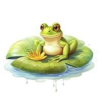 AI generated Frog Floating on a Lily Pad Raft, watercolor for T-shirt Design. AI Generated photo