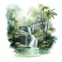 AI generated Green tropical waterfall in the forest. AI Generated photo