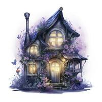 AI generated Moonlight dark themed night elf fairytale fantasy fairy house. AI Generated photo