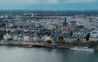 evening aerial view of Cologne old town and Rhine left bank photo