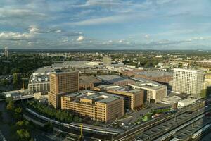 aerial view of Cologne Koelnmesse and railway tracks photo