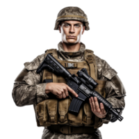 AI generated Soldier holding png isolated on transparent background