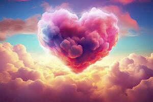 AI generated Beautiful colorful valentine's day heart in the clouds as abstract background. AI Generated photo