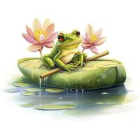 AI generated Frog Floating on a Lily Pad Raft, watercolor for T-shirt Design. AI Generated photo