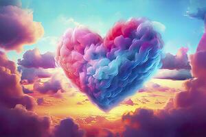 AI generated Beautiful colorful valentine's day heart in the clouds as abstract background. AI Generated photo