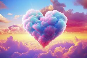 AI generated Beautiful colorful valentine's day heart in the clouds as abstract background. AI Generated photo