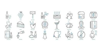 Wine icons set. Set of editable stroke icons.Vector set of Wine vector