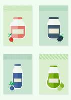 Set of cards, tags or stickers with jars of jam and juice vector