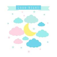 Kids background with moon, clouds and stars vector