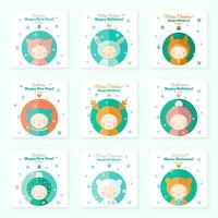 A set of holiday cards with children in animal costumes and winter clothes vector