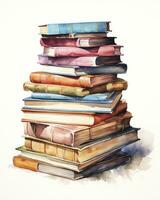 AI generated Watercolor pile of books isolated on white background. AI Generated photo