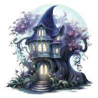 AI generated Moonlight dark themed night elf fairytale fantasy fairy house. AI Generated photo