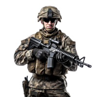 AI generated Soldier holding png isolated on transparent background