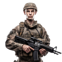 AI generated Soldier holding png isolated on transparent background