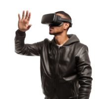 AI generated Man using vr headset png isolated on transparent background