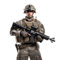 AI generated Soldier holding png isolated on transparent background