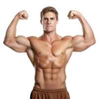 AI generated Male athlete flexing muscle isolated on transparent background png