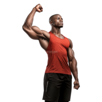 AI generated Male athlete flexing muscle isolated on transparent background png