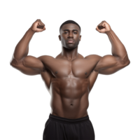 AI generated Male athlete flexing muscle isolated on transparent background png