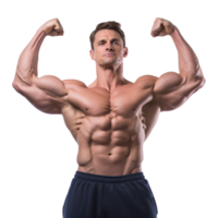 ai generado masculino atleta flexionando músculo aislado en transparente antecedentes png