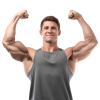 ai generado masculino atleta flexionando músculo aislado en transparente antecedentes png