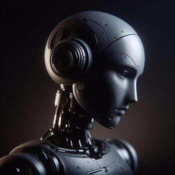 AI generated profile portrait of a sad robot photo