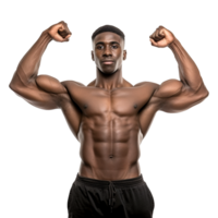 AI generated Male athlete flexing muscle isolated on transparent background png