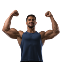 AI generated Male athlete flexing muscle isolated on transparent background png