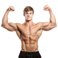 AI generated Male athlete flexing muscle isolated on transparent background png