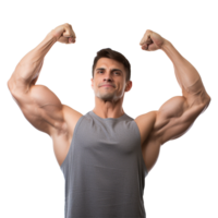 AI generated Male athlete flexing muscle isolated on transparent background png