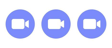 Video call icon set in flat style. Social media camera button vector
