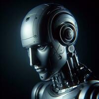AI generated profile portrait of a sad robot photo