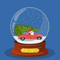 Navidad nieve globo con retro coche vector