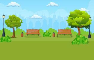 Bench with tree and lantern in the Park. Vector illustration in flat style