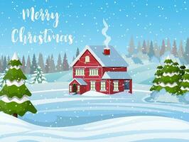 Christmas landscape background with snow and tree vector