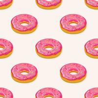 Donuts seamless isometric pattern. Cute sweet food baby background. Colorful design for textile, wallpaper, fabric, decor. Template for design. Vector illustration in flat style