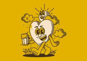 Your happiness depends on your actions. Character of sun and heart holding a beer vector