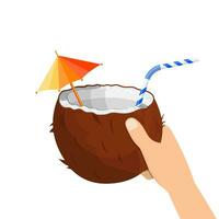 Half coconut in hand. vector